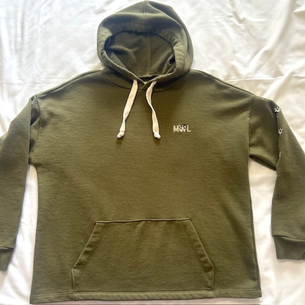 Madewell Ladies Sweater  Hoodie S Olive Green Floral Patterned Sleeve Hippie